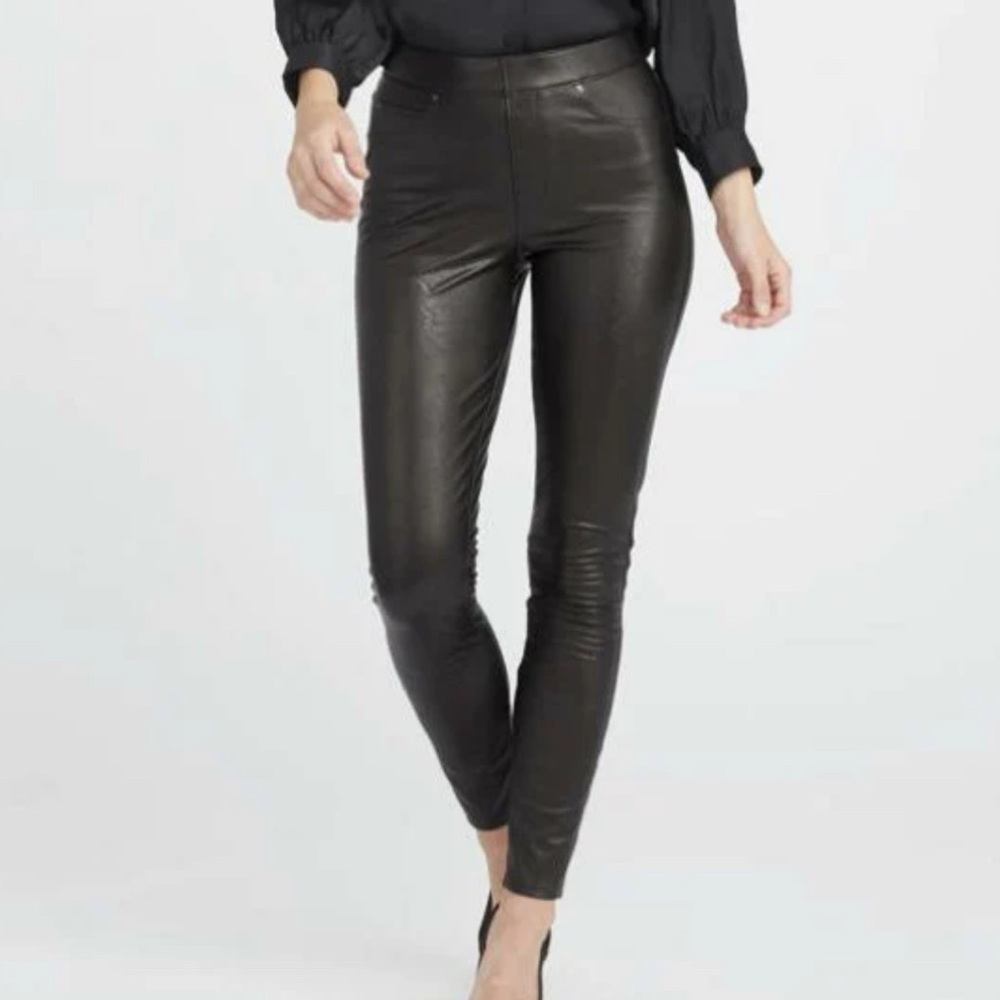SPANX Faux LEATHER ANKLE SKINNY PANTS Vegan Size Large Black